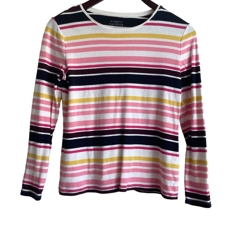 Talbots‎ Tee Women Top MP Multicolor Stripe Lightweight Cotton Preppy Beachy